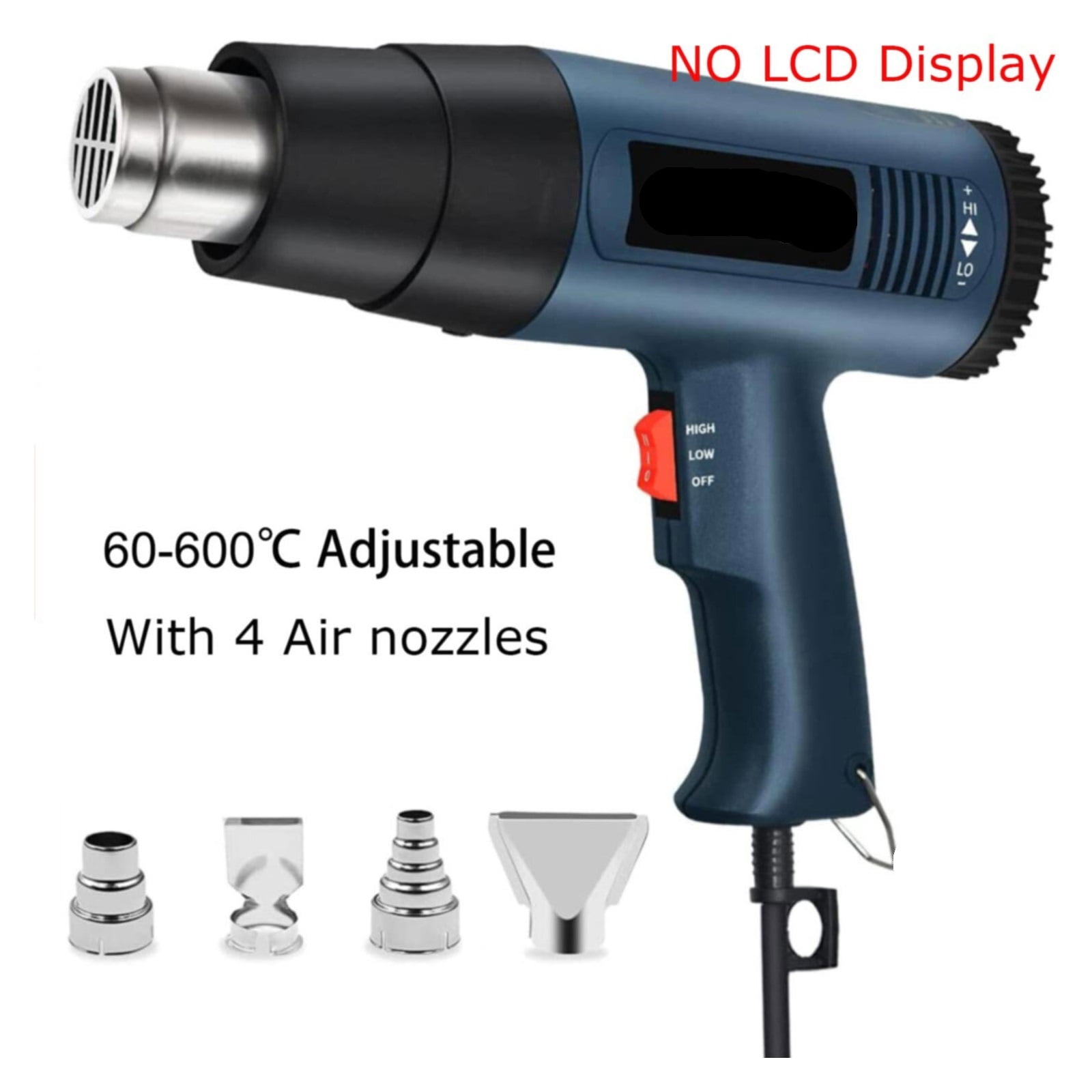 2000W Heat Gun Professional Hot Air Gun Adjustable Temperature 60-600 D 4 Nozzles for DIY Stripping Paint Shrinking PVC and Home ,Variable Temperature