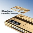 thumbnail image 5 of Dteck for Samsung Galaxy Z Fold 5 Phone Case with S Pen Holder & Stylus, Full Body Hinge Protection Leather with Plating PC Cover with Screen Protector, Kickstand for Galaxy Z Fold 5,Gold+Brown, 5 of 8