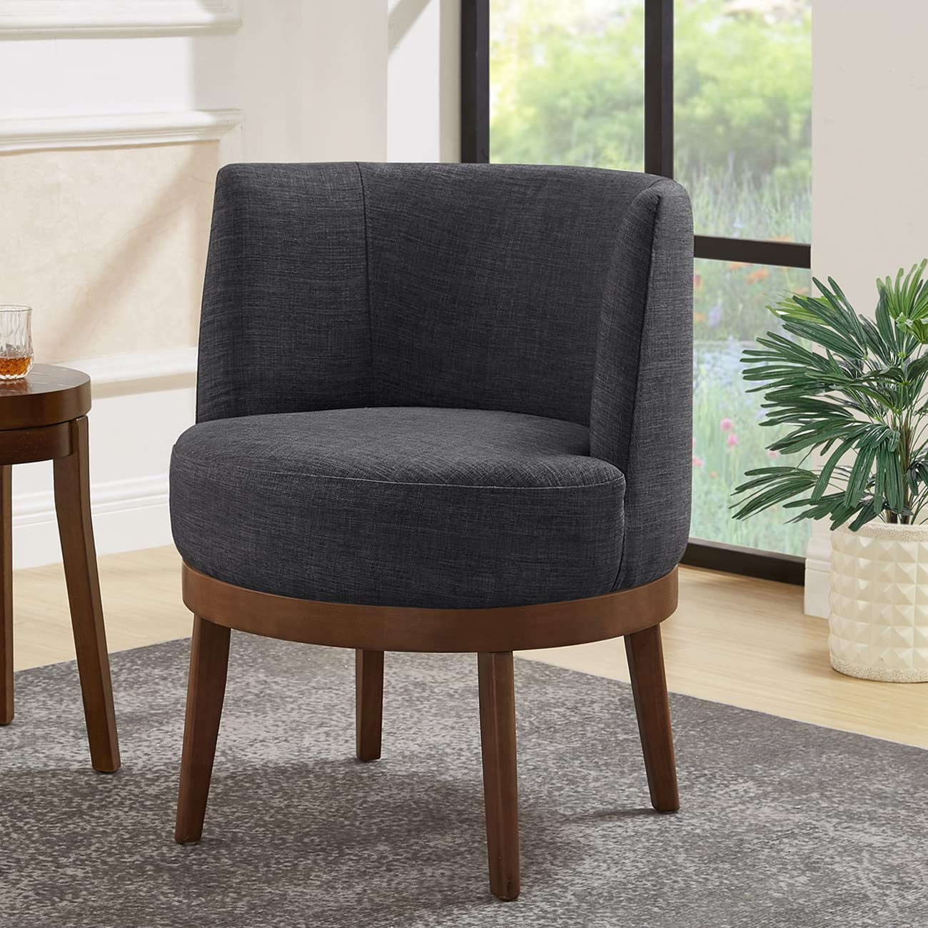 SHMAMT Modern 360 Degree Swivel Accent Chair, Comfy Linen Round Accent