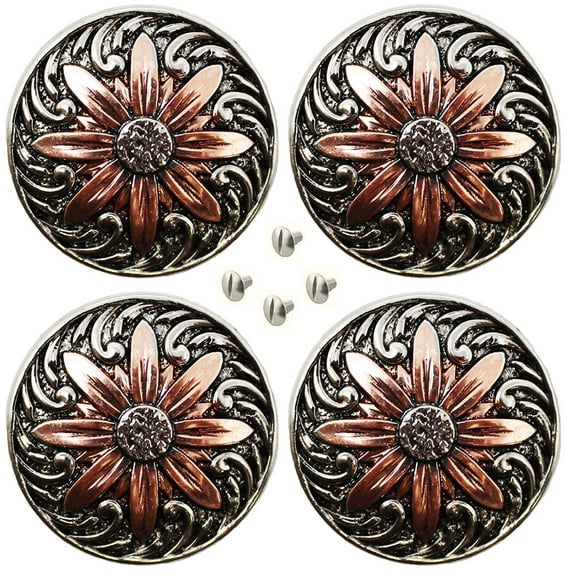 Set of 4 Conchos Western Saddle Tack 1-1/4" Engraved Copper Floral Co564