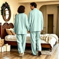 thumbnail image 5 of Matching Pjs for Couples Button Down Solid Sleepwear Women and Mens Pajamas Long Sleeve Soft Loungewear 2 Pcs Pj Set Light Green M, 5 of 7