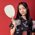 thumbnail image 5 of Unique Bargains 1Pc Portable Double-Sided Long Handle Round Xuan Paper Folding Fan for Wedding Xuan Paper Bamboo Light Gray, White [Double-Sided Long Handle Round Paper Beauty], 5 of 5