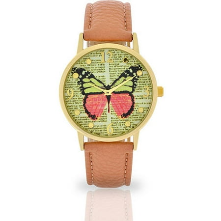 Band Pink Dial Watch - Women's Salmon Butterfly Dial Watch, Faux Leather Band
