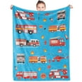 thumbnail image 3 of Fire Truck Blanket for Boys Girls Soft Flannel Lightweight Cartoon Trucks Throw Blanket Birthday Gifts Vehicles Kids Baby Plush Blanket for Couch,Bed,School Blanket,Travel Blanket(60"x80"), 3 of 8