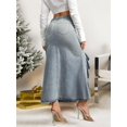 thumbnail image 6 of Medium Wash Ruffle Split Thigh Denim Skirt Long Maxi Style, 6 of 6