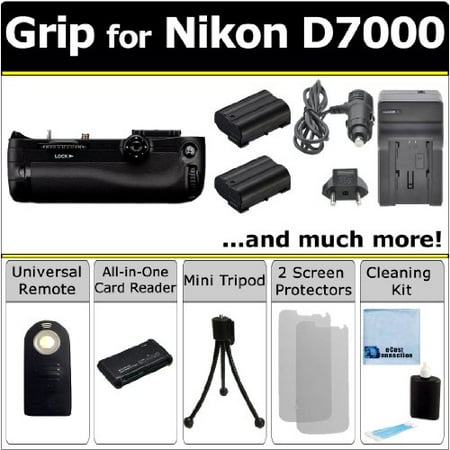 Battery Grip for Nikon D7000 DSLR Camera, EN-EL15 Battery, Charger, Remote Control, SD + All Format Card Reader & eCostConnection Starter