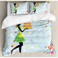 thumbnail image 3 of Birthday Duvet Cover Set Twin Size, Young Mother Carrying a Delicious Cake Presents Dots and Flags in Cartoon Style, Decorative 2 Piece Bedding Set with 1 Pillow Sham, Multicolor, by Ambesonne, 3 of 3