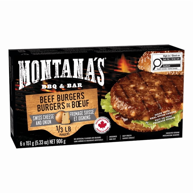 Montana's Beef Burgers, Swiss Cheese and Onion, 906 g
