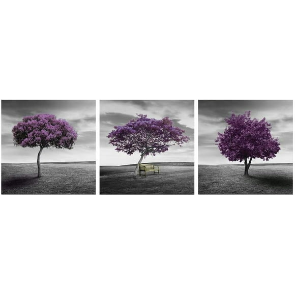 shiyou-3 Panels Purple Trees Canvas Prints Fall Forest Pictures Paintings on Canvas Wall Art for Living Room Bedroom Home Office Decorations Modern Landscape Artwork AH3047