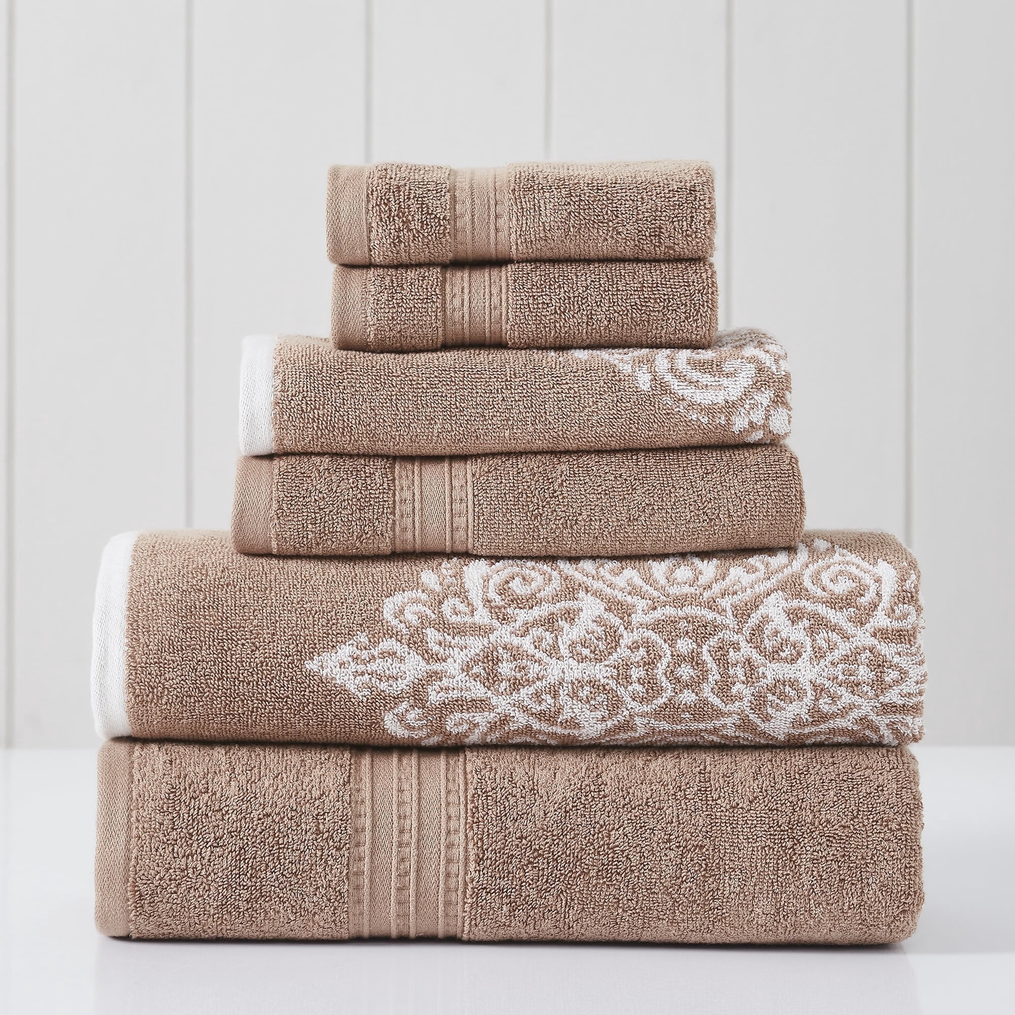 Modern Threads Artesia Damask 6-Piece Bath Towel Set, Tuscany