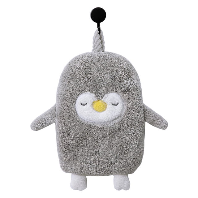 WRITWAA 2Set Penguin Shape Hand Towel Coral Fleece Drying Cleaning for Kitchen Bathroom Home Users