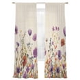 thumbnail image 7 of Purple Flowers Sheer Curtains 108 inches Long 2 Panels Set Plants Watercolor Floral Retro Linen Tiers Sheers Rod Pocket Small Window Short Curtains for Kitchen Cafe, Each 52" W x 108" L, 7 of 7