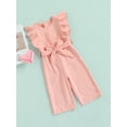 thumbnail image 3 of Spewahor Toddler Kids Casual Long Rompers, Solid Color Ruffled Round-Neck Sleeveless Jumpsuit with Belt for Girls, 1-6 Years, 3 of 9
