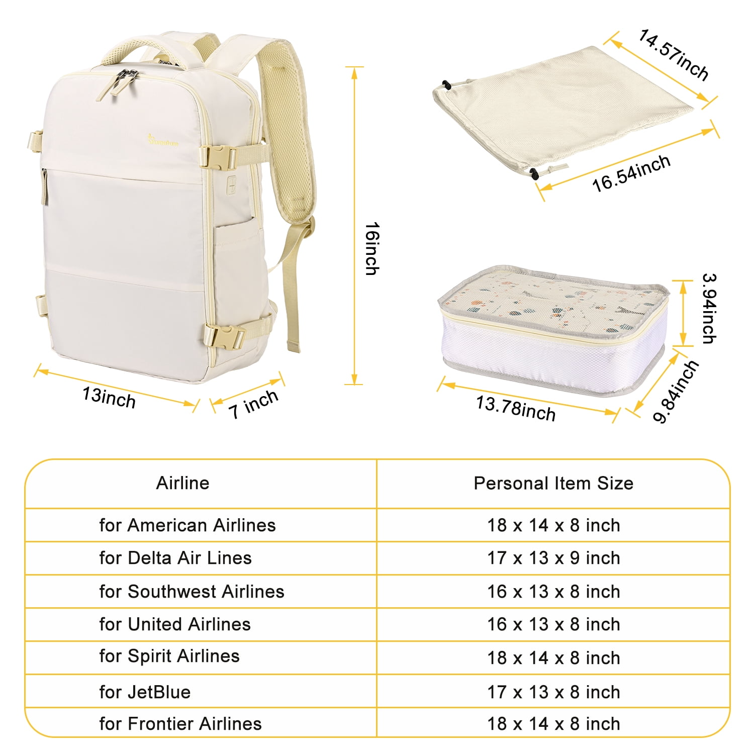 Travel Backpack for Men & Women, College Bookbag with Packing Cube Shoe Pocket, Flight Approved Carry on Backpack Fits 16" Laptop, Beige