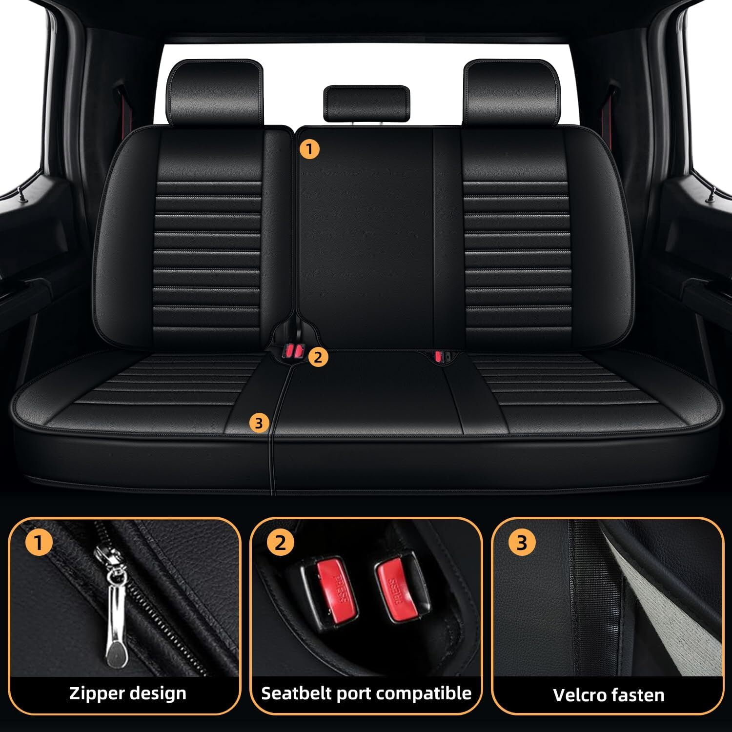 IKABEVEM Car 5 Seat Covers Fit for Toyota Tacoma 2016-2023 Full Set Faux Leather Cushion Protector,Blackline