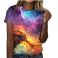 thumbnail image 2 of Ounisa Short Sleeve Women Tops Crewneck Blouses Dressy Casual Summer Starry Sky T Shirts Loose Fit Business Work Clothes, 2 of 6
