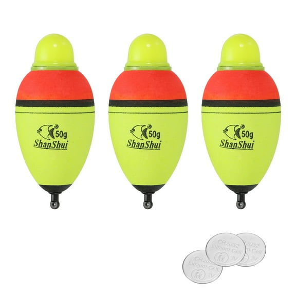 Uxcell 3Pcs 1.8oz Lighted Fishing Slip Bobbers EVA Light Up Fishing Float with Battery