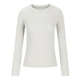 thumbnail image 3 of Womens Crewneck Sweatshirt Soft MIUOWANP Women's Fall Fashion Long Sleeve Stretch Slim Fitted Ribbed T-Shirt Blouse Solid Basic Tops L White, 3 of 4