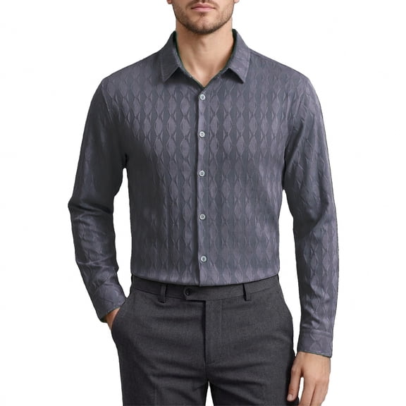JAJAHO Mens Jacquard Dress Shirts Long Sleeve Business Casual Button Down Collared Regular Fit Wedding Shirts Trendy Tops
