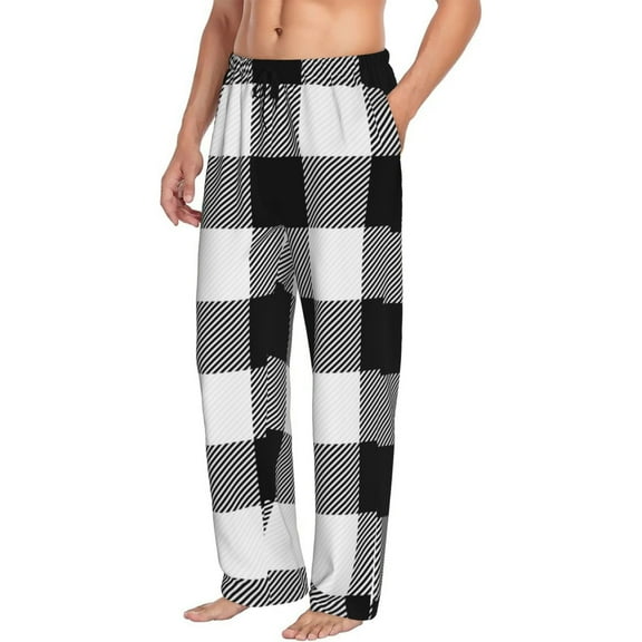 Picia White And Black Plaid Mens Soft Woven Cotton Elastic Waistband Sleep Pajama Pant Lounge Sleep Pant With Pockets And Drawstring-Small