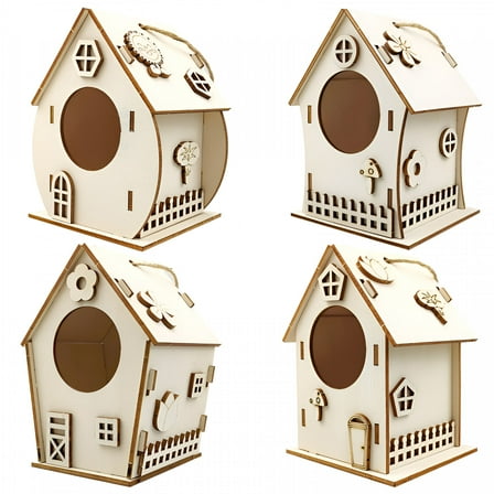 ACDANC 4 Pack Bird House Bird Houses for Outside with 4 Types, 4.7" Wooden Bird House for Finch Bluebird House Cardinals Hanging Birdhouse