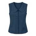 thumbnail image 2 of cocolona Womens Summer Linen Tank Tops Sleeveless Lapel Hollow Out Shirts Dressy Casual Solid Color Blouses, 2 of 3