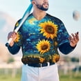 thumbnail image 5 of Hirioo Vintage Starry Sky Sunflower for Men's Baseball T-shirt Shirts Short Sleeve Casual Summer Button Stretch T Shirts,Size S-4XL-Large, 5 of 7