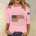thumbnail image 2 of Womens 250th Anniversary USA Shirts 3/4 Sleeve T-Shirts Loose Red White and Blue Print Pullover Independence Day Patriotic Tops 4th of July Celebration Party Round Neck Blouses Pink S, 2 of 4