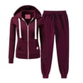 thumbnail image 2 of CFLVAEK Two Piece Sweatsuits for Women Zip Up Long Sleeve Hoodies High Drawstring Waisted Jogger Pants Outfits Sets Solid Color Fall Tracksuits wtih Pockets Wine XL, 2 of 6