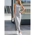 thumbnail image 3 of Light Grey Summer Casual Solid Sleeveless Side Slit Maxi Dress For Women, 3 of 7