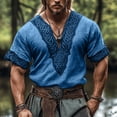 thumbnail image 2 of Taqqpue Mens Linen Shirt Solid Color V Neck Short Sleeve Blouse Tops Casual Embroidered Plus Size Beach T Shirts, 2 of 6
