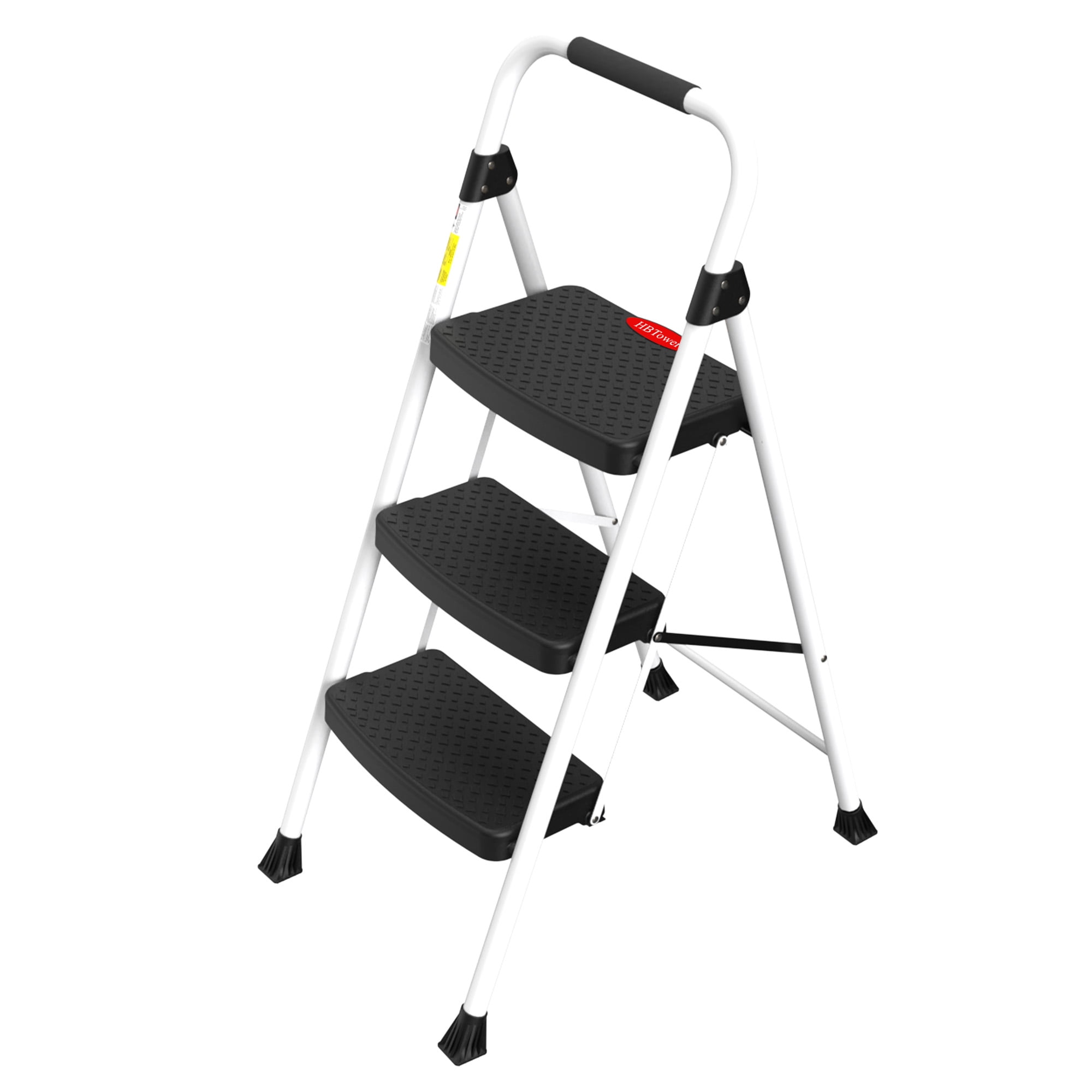 HBTower 3 Step Steel Ladder with Snap-Lock, 330 lbs Capacity, White