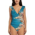 thumbnail image 2 of Yiaed Shells and Starfish Print Women's Ruffled One Piece Swimsuit V Neck Swimwear Slimming Monokini for Woman-Medium, 2 of 8