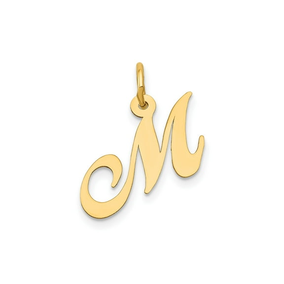 10k Yellow Gold Initial M Pendant for Women or Unisex Wear, Polished Script Letter Charm, Dainty Monogram Necklace, Identity Jewelry, Classic Personalized Fashion Accessory