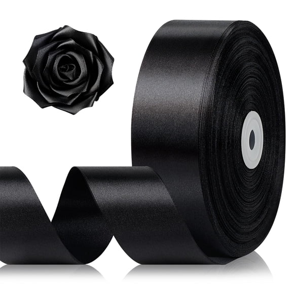 1-1/2 Inch 100 Yards Black Satin Ribbon, Solid Fabric Ribbon Roll for Flower Bouquet, Gift Wrapping, Roses Making, Handmade Crafts