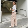 thumbnail image 4 of Women's Wide Leg Pants - Lightweight Pleated Casual Long Trousers - Loose Elastic Waist Drawstring Outdoor Running Pants with Pockets, 4 of 9