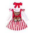 thumbnail image 2 of Musuos Baby Girl 3 Piece Set, 3 6 12 18M Long Sleeve Romper + Bear Embroidery Striped Suspender Skirt + Red Bow Headband Outfits, 2 of 10