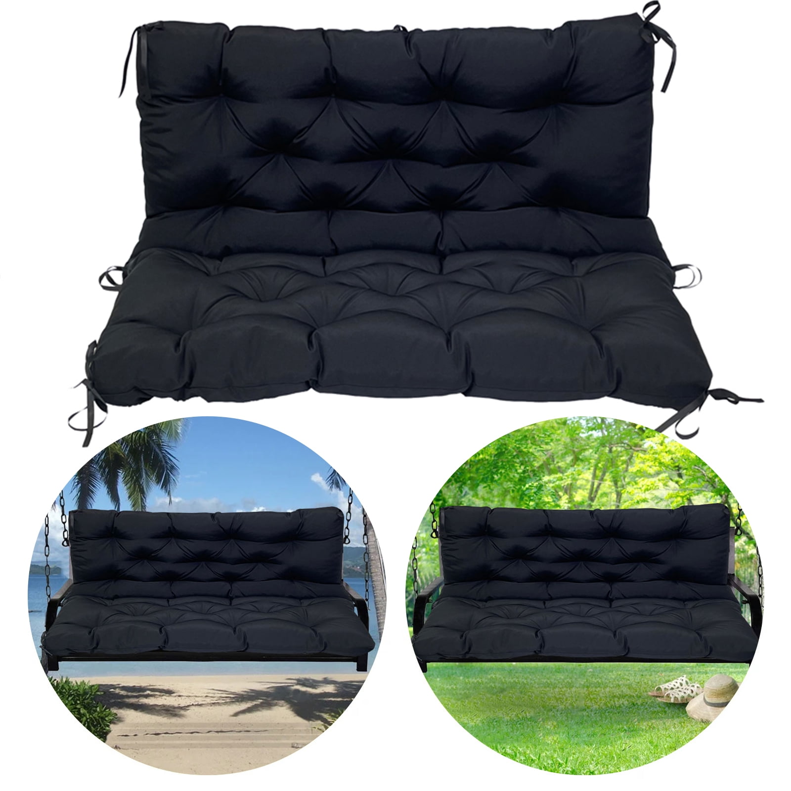 Eurhowing Outdoor Bench Cushion Waterproof, 60"x40"x4" Thick Patio Swing Chair Cushions with Ties, All-Weather High Density Foam Seat Pad for Porch Garden Furniture, Black