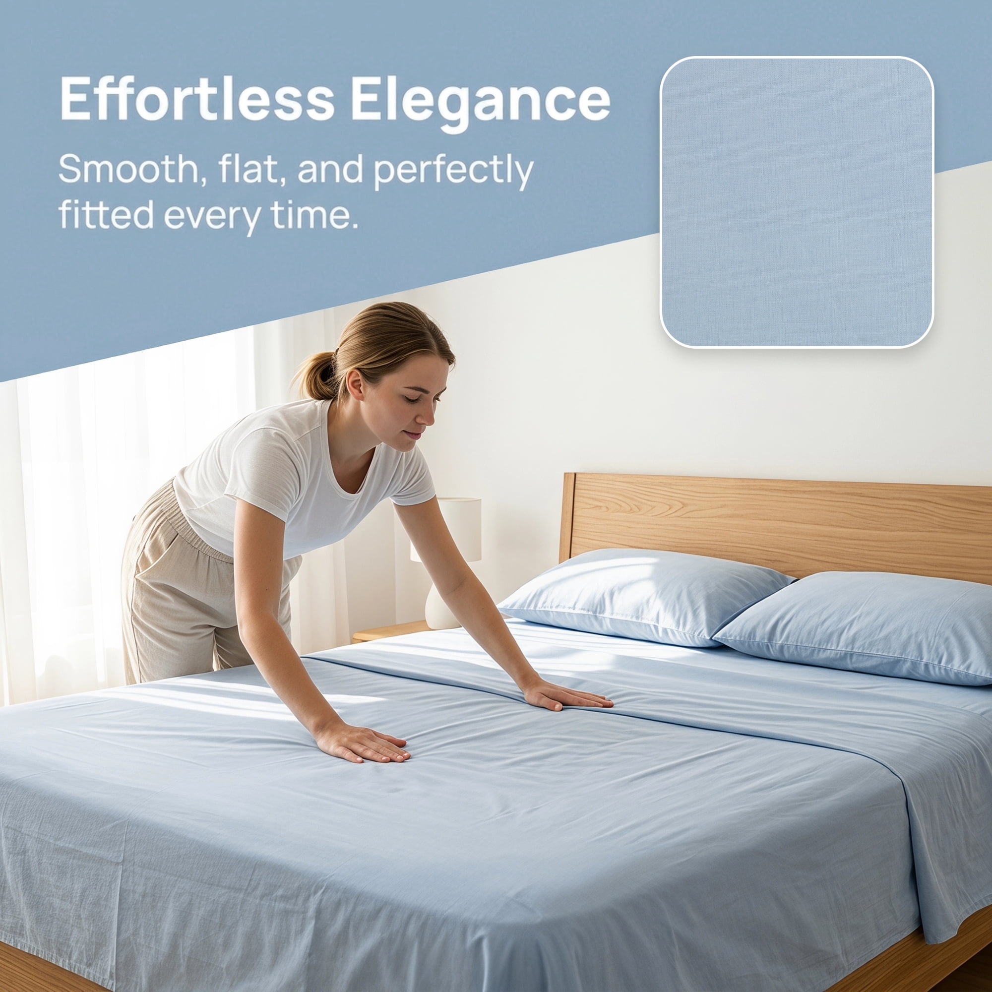 Unique Bargains Cotton Gauze Bed Sheet Soft Flat Sheet Cozy Bedding Light Blue 96"x106"