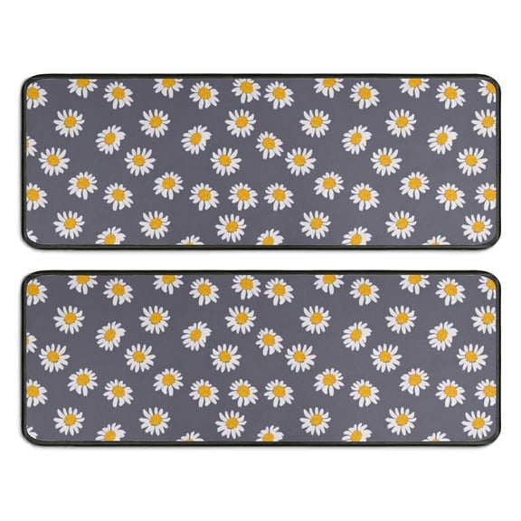Kitchen Rugs Sets Of 2,Gray Daisy Flower Pattern Anti Fatigue Kitchen Mat Rugs Non Slip Washable,Decorative Kitchen Floor Mats for Kitchen,Sink,Laundry,17"x47" 17"x47"