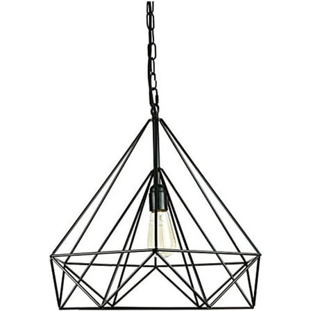 Sunlite Vintage-Inspired Diamond-Shaped Industrial Hanging Pendant, Wire Frame Fixture, Metal Cage Light, Single Socket Medium Base (E26), Adjustable Cord and Chain 48", Matte Black Finish