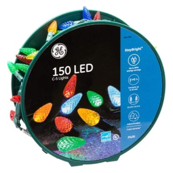 150 LED C-5 Lights Stay Bright Traditional Multicolor Lights Green Wire on Reel