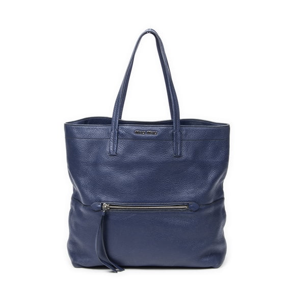 Pre-Owned Miu Miu Navy Large Shopping Tote Shoulder Bag Vitello Daino Leather