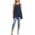 thumbnail image 3 of INSPIRE CHIC Women's High Low Top Casual Sleeveless Chiffon Blouse Crewneck Asymmetrical Loose Shirt Summer Tops M Dark Blue, 3 of 7