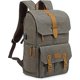 thumbnail image 1 of Mochila para cámara Tela de lino de lona impermeable y mochila DSLR de cuero real Mochila para computadora portátil de 15.6 pulgadas, mochila fotográfica para accesorios de cámara y deportes al aire libre Viajes gris Zhivalor OTTO-WX-0644, 1 of 6