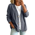 thumbnail image 3 of CAIXIA Womens Jean Jacket Classic Long Sleeve Button Down Denim Cardigan V Neck Collarless Denim Jacket, 3 of 5