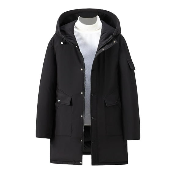 IYTR Parka Jacket Men Long Windproof Winter Coat Hooded Puffer Jacket Plus Size Long Sleeve Warm Thick Outdoor Coat (Black,XXXL)