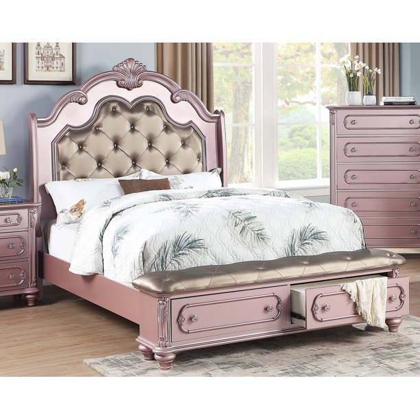 1pc Set Rose Gold Majestic Formal Storage FB Tufted HB Eastern King
