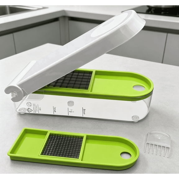 Vegetable and Fruit Chopper with 2 Cup Base, Stainless Steel Blades, Dishwasher Safe
