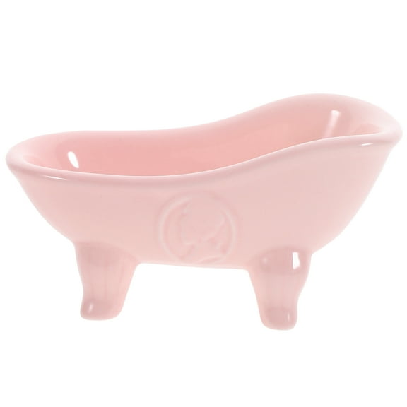Minkissy Pink Ceramic Soap Dish Holder with Drain Hole for Storage Fits Normal Soap and Kitchen Sponge
